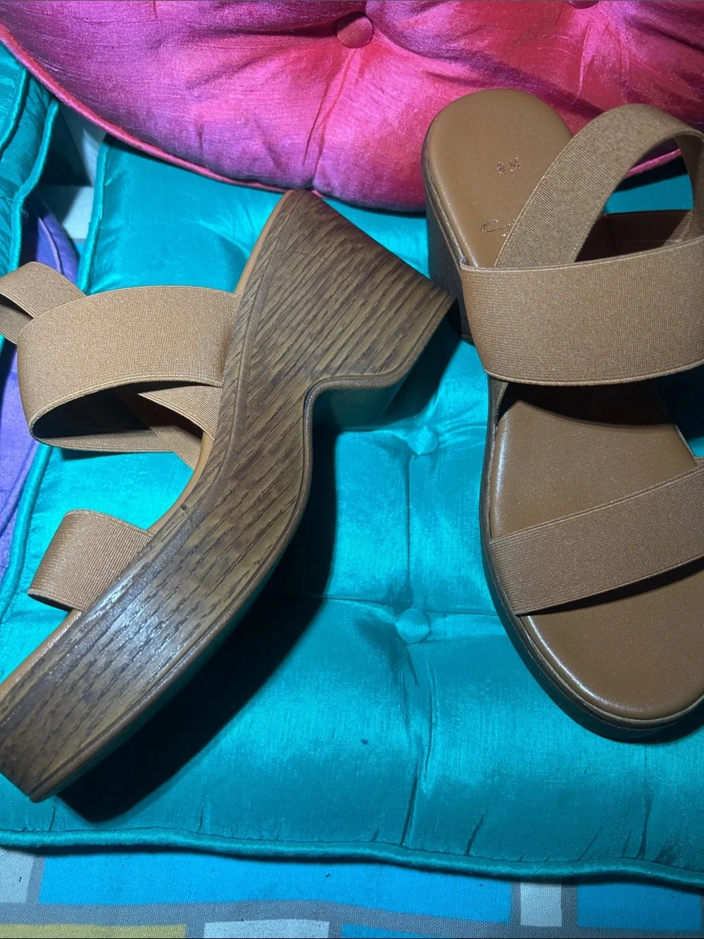 Contessa Made in Italy Brown Elastic Strap Wedge Sandals Size 9